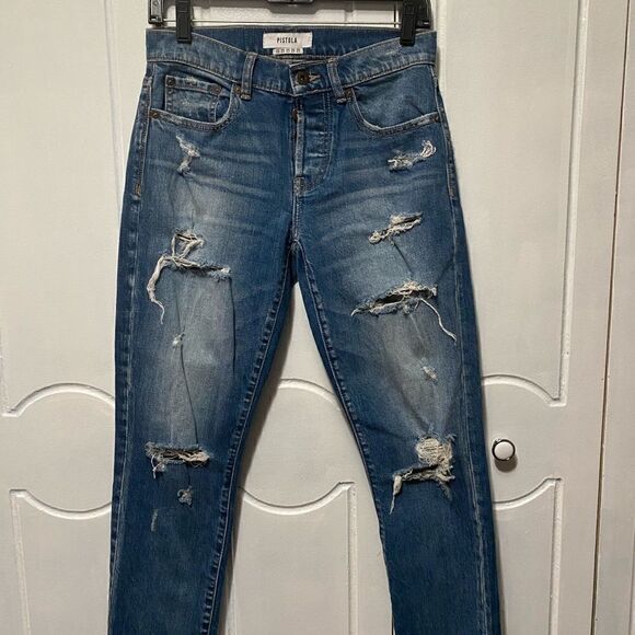 Pistola Distressed Button Fly Jeans Raw cut out Hem size 25 - Picture 1 of 11